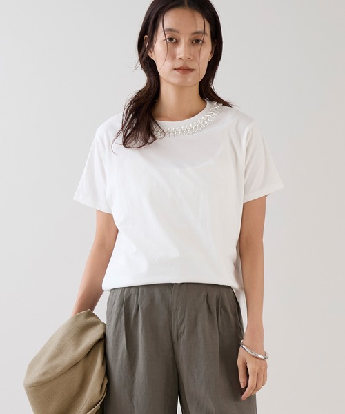 marmors（マルモア）の「【marmors】パールTシャツ（Tシャツ/カットソー・レディース・ホワイト/チャコールグレー・36）」の7枚目の写真