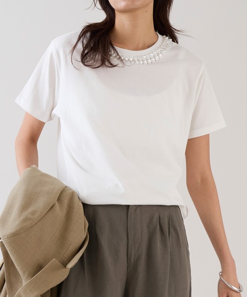 marmors（マルモア）の「【marmors】パールTシャツ（Tシャツ/カットソー・レディース・ホワイト/チャコールグレー・36）」の8枚目の写真