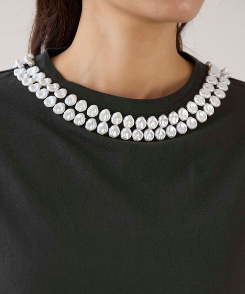 marmors（マルモア）の「【marmors】パールTシャツ（Tシャツ/カットソー・レディース・ホワイト/チャコールグレー・36）」の5枚目の写真