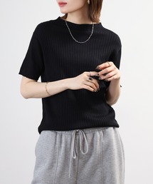 プチハイネックハーフスリーブサマーニット