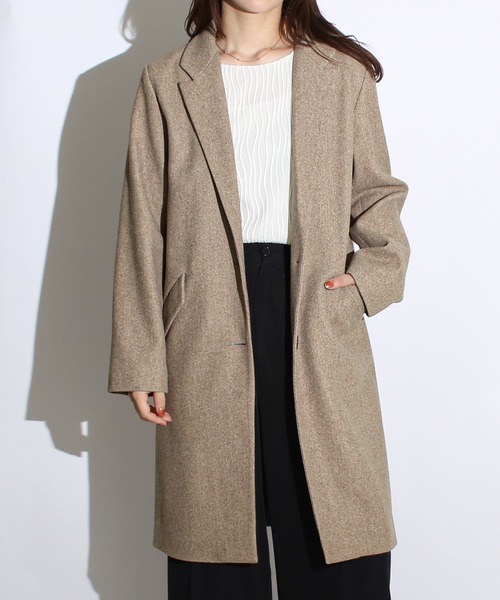 NYLAUS(ナイラス)の「【SG】セミロングチェスターコート ロングコート(チェスターコート・レディース・ベージュ系その他/グレー/ブラック/ブラウン系その他/ネイビー/ホワイト系その他・LL/M/3L/S/L)」の4枚目の写真
