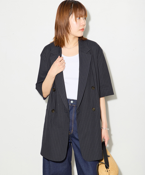 journal standard L'essage(ジャーナルスタンダードレサージュ)の「バイオリネン オーバーサイズジャケット(テーラードジャケット・レディース・カーキ/ネイビー・FREE)」の12枚目の写真