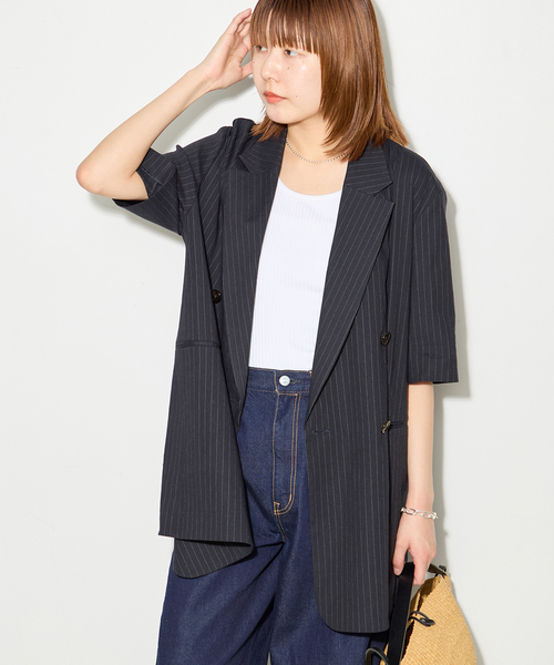 journal standard L'essage(ジャーナルスタンダードレサージュ)の「バイオリネン オーバーサイズジャケット(テーラードジャケット・レディース・カーキ/ネイビー・FREE)」の13枚目の写真