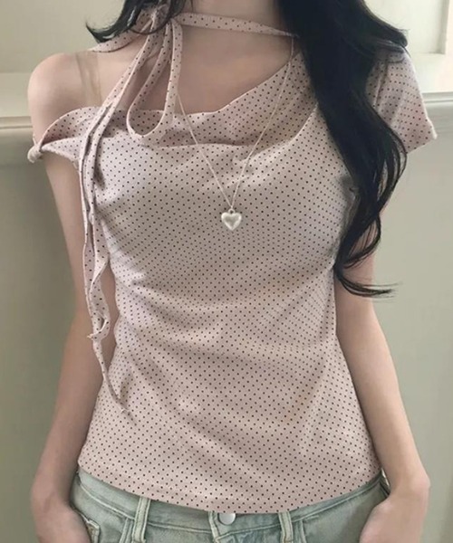 lulufa(ルルファ)の「チョーカー付 ドットオフショルTシャツ(Tシャツ/カットソー・レディース・ブラック/ピンク/ホワイト・LARGE/MEDIUM)」の8枚目の写真