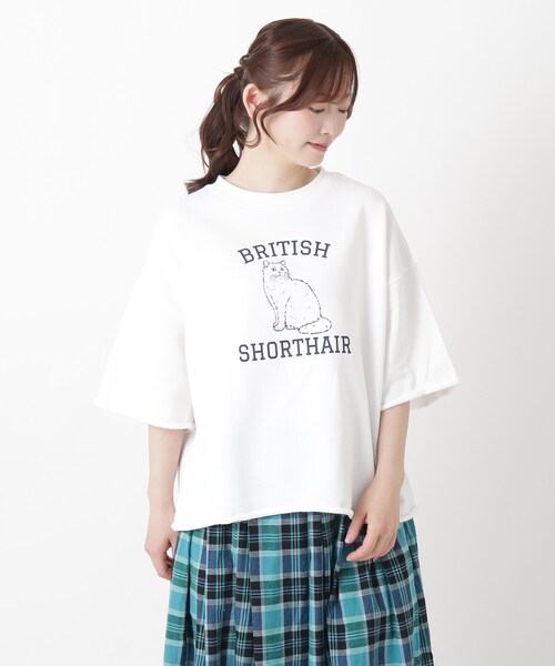 one'sterrace(ワンズテラス)の「ミニ裏毛 プリントカットオフプルオーバー(Tシャツ/カットソー・レディース・ブラック系8/グレー系4/アイボリー系8・02)」の3枚目の写真