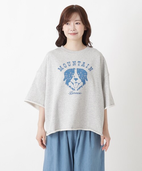 one'sterrace(ワンズテラス)の「ミニ裏毛 プリントカットオフプルオーバー(Tシャツ/カットソー・レディース・ブラック系8/グレー系4/アイボリー系8・02)」の16枚目の写真