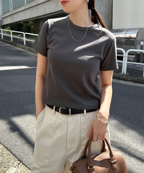 andme(アンドミー)の「【新色追加】コットンフライスミニTシャツ(Tシャツ/カットソー・レディース・ネイビー/スミクロ/ブラウン/オフホワイト/ブラック・L/M)」の19枚目の写真