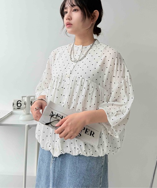 AS KNOW AS plus（アズノゥアズプラス）の「〇バルーンシルエット 5分袖バンドカラーブラウス（シャツ/ブラウス・レディース・ブラック/ライトベージュ/ホワイト系その他・FREE）」の20枚目の写真