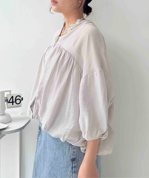 AS KNOW AS plus（アズノゥアズプラス）の「〇バルーンシルエット 5分袖バンドカラーブラウス（シャツ/ブラウス・レディース・ブラック/ライトベージュ/ホワイト系その他・FREE）」の17枚目の写真