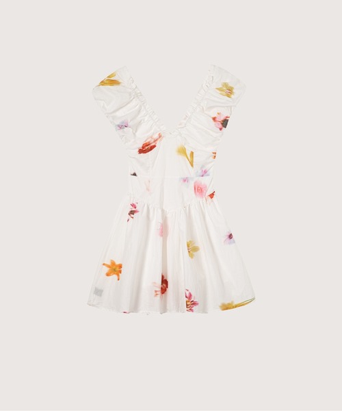 LA POMME petit(ラポミ・プチ)の「V-neck Garden Print One Piece(ワンピース・レディース・ホワイト・SMALL/MEDIUM/LARGE)」の2枚目の写真