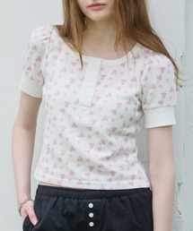 GIUNON | henley neck flower dot T / ヘンリーネックフラワードットTシャツ(Tシャツ/カットソー)