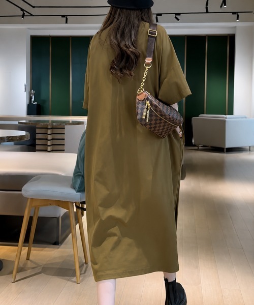 mielu(ミエル)の「Vネック7分袖ロングワンピース(ワンピース・レディース・ブラック/ブラウン・MEDIUM/LARGE)」の3枚目の写真