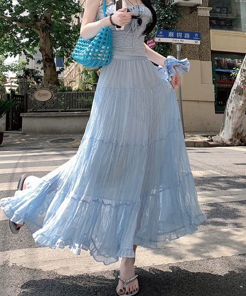 ADDITION STORE(アディションストア)の「プリーツギャザー ロングスカート / ashina(スカート・レディース・イエロー/ブルー/グレー/ピンク/ホワイト/ブラック・FREE)」の4枚目の写真