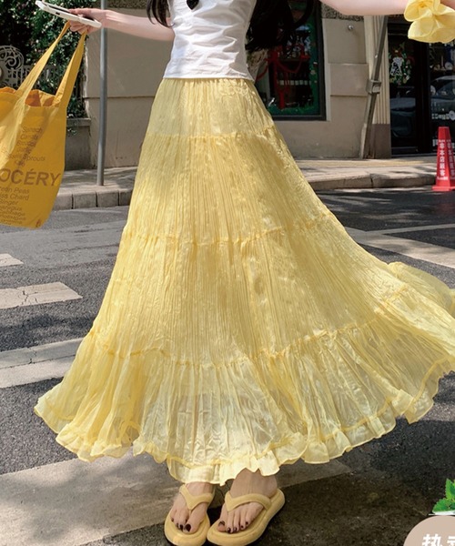 ADDITION STORE(アディションストア)の「プリーツギャザー ロングスカート / ashina(スカート・レディース・イエロー/ブルー/グレー/ピンク/ホワイト/ブラック・FREE)」の7枚目の写真