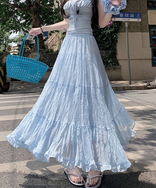 ADDITION STORE(アディションストア)の「プリーツギャザー ロングスカート / ashina(スカート・レディース・イエロー/ブルー/グレー/ピンク/ホワイト/ブラック・FREE)」の15枚目の写真
