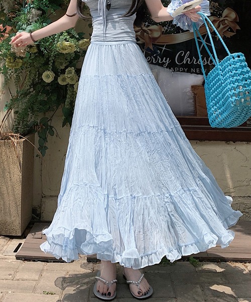 ADDITION STORE(アディションストア)の「プリーツギャザー ロングスカート / ashina(スカート・レディース・イエロー/ブルー/グレー/ピンク/ホワイト/ブラック・FREE)」の18枚目の写真