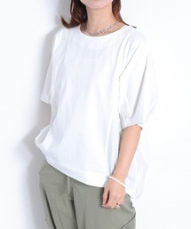 e.r.g*（イーアールジー）の「〈さらっと涼しい、シルキータッチ♪〉シルケットコットン 布帛切り替えショートスリーブTee（Tシャツ/カットソー）」
