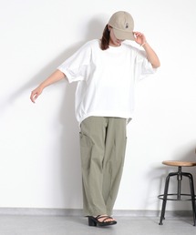 e.r.g*（イーアールジー）の「〈さらっと涼しい、シルキータッチ♪〉シルケットコットン 布帛切り替えショートスリーブTee（Tシャツ/カットソー）」