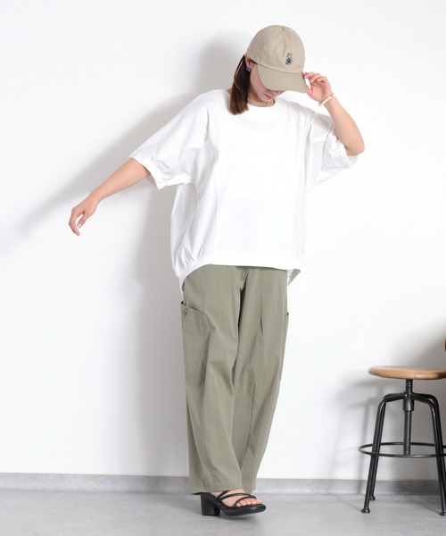 e.r.g*（イーアールジー）の「〈さらっと涼しい、シルキータッチ♪〉シルケットコットン 布帛切り替えショートスリーブTee（Tシャツ/カットソー・レディース・カーキ/ブラック/ホワイト・M）」の11枚目の写真