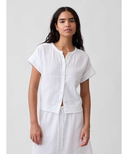 GAP(ギャップ)の「リラックススフィット ボタンアップ ガーゼトップス(シャツ/ブラウス・レディース・ブラック/ホワイト・L/M/S/XS/XXS)」の9枚目の写真