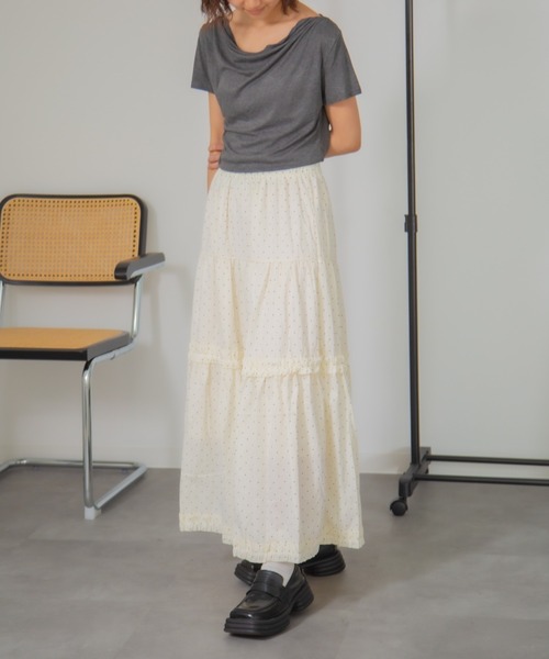 HALEY PESCA(ヘーリーペスカ)の「HALEY PESCA/ドット柄ティアードフリルロングスカート(スカート・レディース・ライトイエロー/ネイビー/ホワイト/ブラック・FREE)」の5枚目の写真