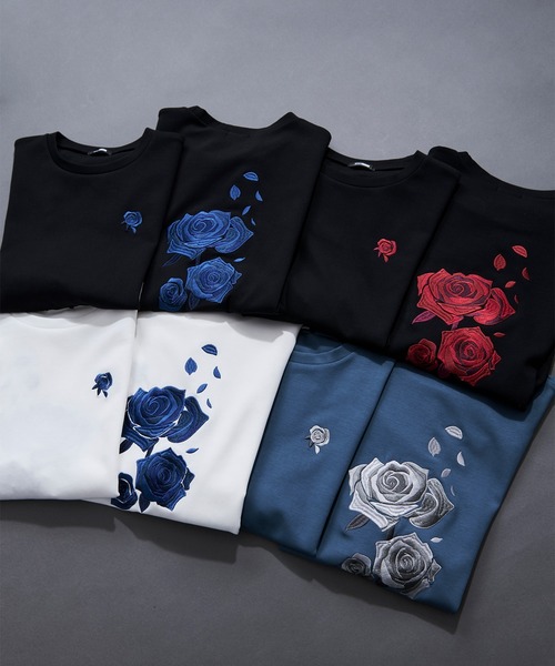Ellno Loset(エルノロゼット)の「バックフラワー刺繍ポンチT(Tシャツ/カットソー・メンズ・ブラック×レッド/ブルー/ブラック×ブルー/オフホワイト・SMALL/LARGE/MEDIUM)」の5枚目の写真