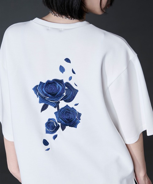 バックフラワー刺繍ポンチT（Tシャツ/カットソー）｜Ellno Loset