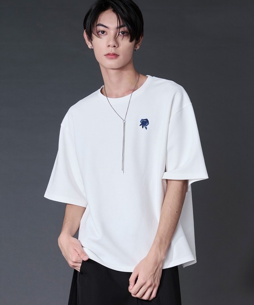 バックフラワー刺繍ポンチT（Tシャツ/カットソー）｜Ellno Loset