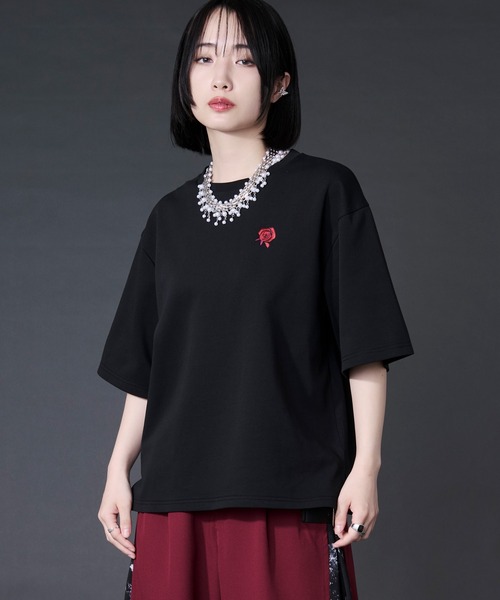 バックフラワー刺繍ポンチT（Tシャツ/カットソー）｜Ellno Loset