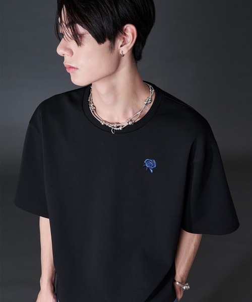 ウィンダンシー ジェロンTシャツ 半袖 クルーネック 刺繍 L 黒 ブラック tangenet タンジェネット｜Champ（ブラック）クルーネック半袖Tシャツ