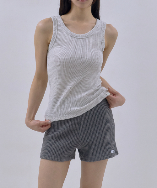SAYUU(サユ)の「ソフトワッフルスリーブレスオートミール(Tシャツ/カットソー・レディース・オートミール・FREE)」の4枚目の写真