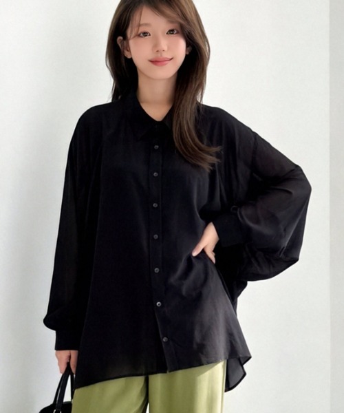 Sew loop(ソーループ)の「ビッグシルエットシアーシャツ(シャツ/ブラウス・レディース・ブラック/オフホワイト・L/M)」の2枚目の写真