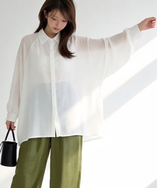Sew loop(ソーループ)の「ビッグシルエットシアーシャツ(シャツ/ブラウス・レディース・ブラック/オフホワイト・L/M)」の6枚目の写真