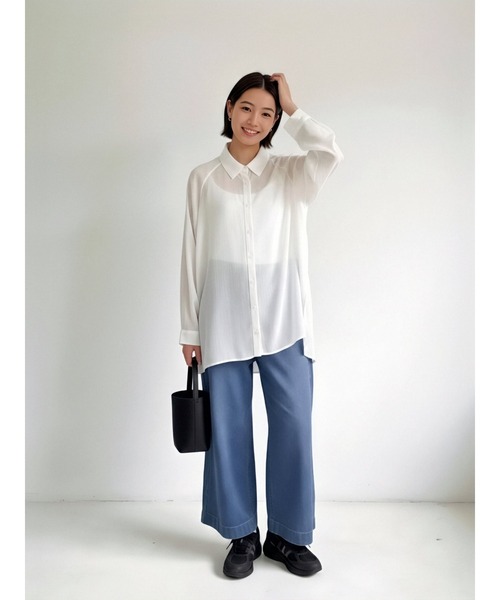 Sew loop(ソーループ)の「ビッグシルエットシアーシャツ(シャツ/ブラウス・レディース・ブラック/オフホワイト・L/M)」の19枚目の写真