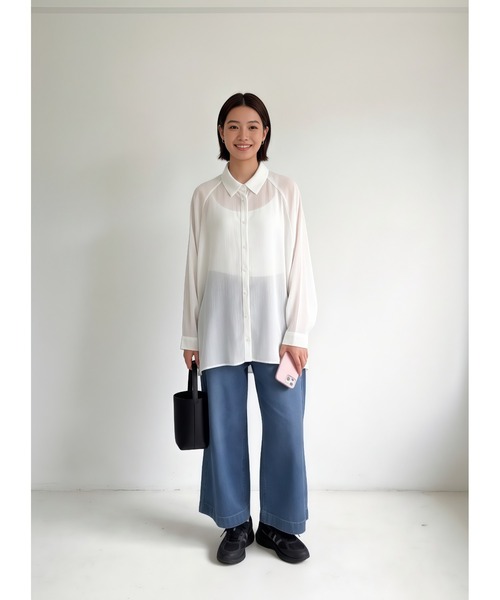 Sew loop(ソーループ)の「ビッグシルエットシアーシャツ(シャツ/ブラウス・レディース・ブラック/オフホワイト・L/M)」の18枚目の写真