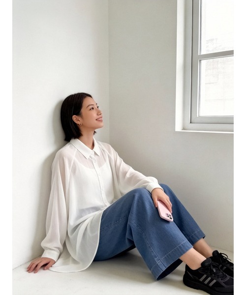 Sew loop(ソーループ)の「ビッグシルエットシアーシャツ(シャツ/ブラウス・レディース・ブラック/オフホワイト・L/M)」の16枚目の写真