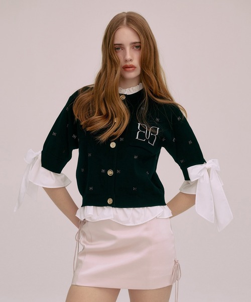 EIMY ISTOIRE(エイミーイストワール)の「PAPILLON EMBROIDERY ATTACHED CARDIGAN(カーディガン/ボレロ・レディース・グレー/ブラック・F)」の3枚目の写真