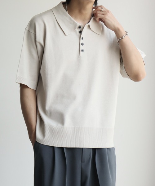 welise(ウェライズ)の「【welise/ウェライズ】サマースムースニット メニーボタン 半袖 ショート丈 ポロシャツ(ポロシャツ・メンズ・チャコールグレー/ホワイト/ブラック/レッド/ネイビー・S/M/L)」の21枚目の写真