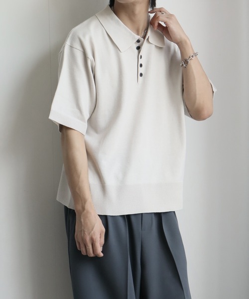 welise(ウェライズ)の「【welise/ウェライズ】サマースムースニット メニーボタン 半袖 ショート丈 ポロシャツ(ポロシャツ・メンズ・チャコールグレー/ホワイト/ブラック/レッド/ネイビー・S/M/L)」の22枚目の写真