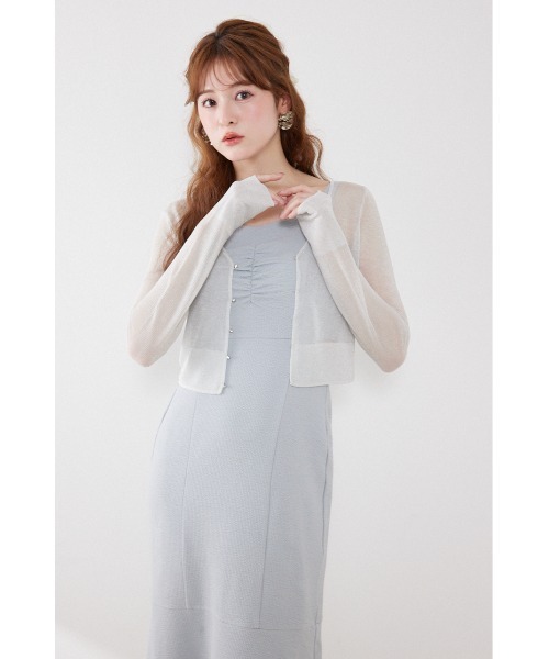 rienda(リエンダ)の「ビジューボタンシアーカーディガン 夏服(カーディガン/ボレロ・レディース・ライトベージュ/ピンク/ホワイト/ブラック・FREE)」の2枚目の写真