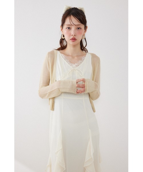 rienda(リエンダ)の「ビジューボタンシアーカーディガン 夏服(カーディガン/ボレロ・レディース・ライトベージュ/ピンク/ホワイト/ブラック・FREE)」の3枚目の写真