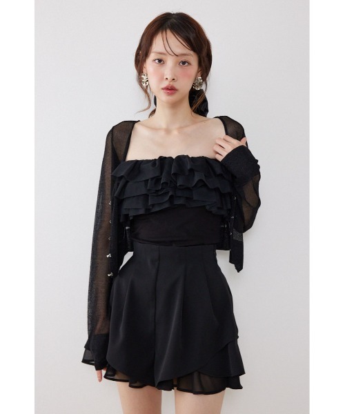 rienda(リエンダ)の「ビジューボタンシアーカーディガン 夏服(カーディガン/ボレロ・レディース・ライトベージュ/ピンク/ホワイト/ブラック・FREE)」の1枚目の写真