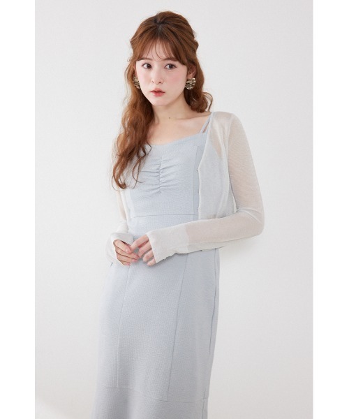 rienda(リエンダ)の「ビジューボタンシアーカーディガン 夏服(カーディガン/ボレロ・レディース・ライトベージュ/ピンク/ホワイト/ブラック・FREE)」の8枚目の写真