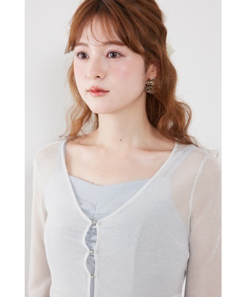 rienda(リエンダ)の「ビジューボタンシアーカーディガン 夏服(カーディガン/ボレロ・レディース・ライトベージュ/ピンク/ホワイト/ブラック・FREE)」の13枚目の写真