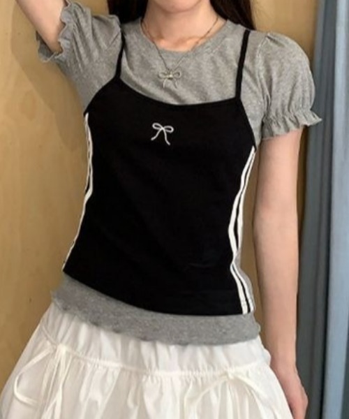 Vipoa(ヴィポア)の「キャミソールレイヤードカットソー(Tシャツ/カットソー・レディース・ブラック・FREE)」の4枚目の写真