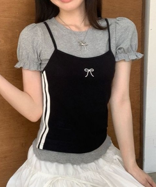 Vipoa(ヴィポア)の「キャミソールレイヤードカットソー(Tシャツ/カットソー・レディース・ブラック・FREE)」の11枚目の写真
