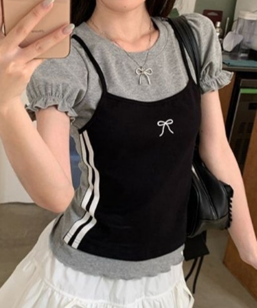 Vipoa(ヴィポア)の「キャミソールレイヤードカットソー(Tシャツ/カットソー・レディース・ブラック・FREE)」の12枚目の写真