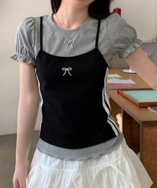 Vipoa(ヴィポア)の「キャミソールレイヤードカットソー(Tシャツ/カットソー・レディース・ブラック・FREE)」の14枚目の写真