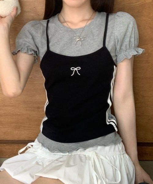 Vipoa(ヴィポア)の「キャミソールレイヤードカットソー(Tシャツ/カットソー・レディース・ブラック・FREE)」の16枚目の写真