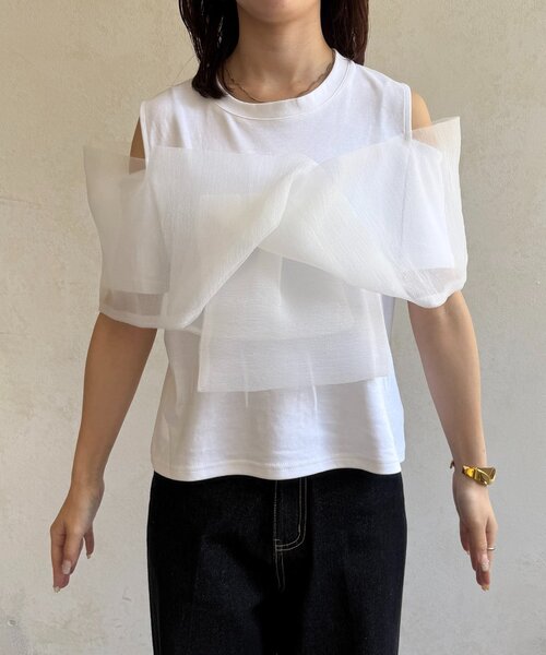 Thevon（ゼボン）の「オーガンジーデザインT（Tシャツ/カットソー・レディース・ブラック/オフホワイト・FREE）」の12枚目の写真